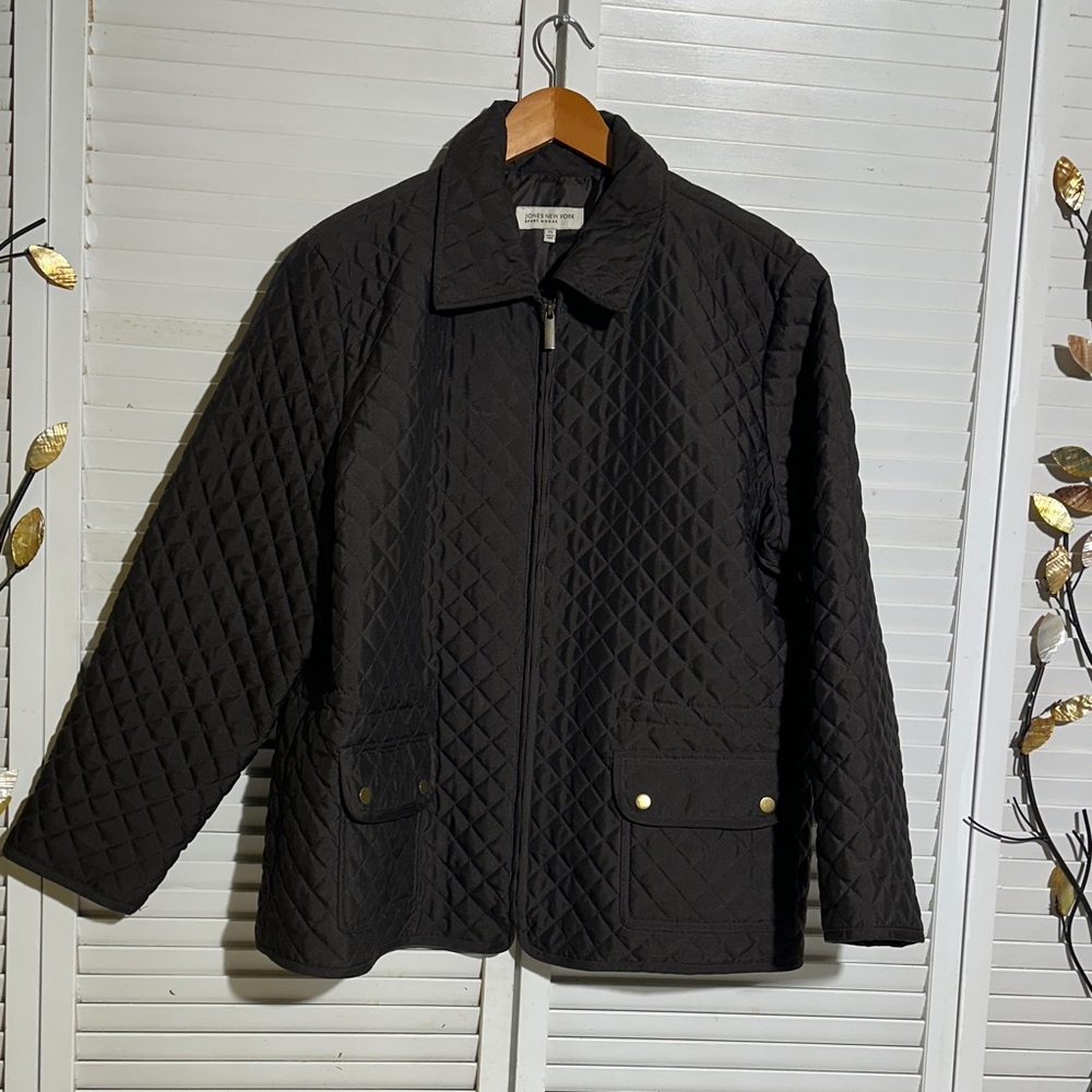 Jones New York Black Quilted Utility Jacket
